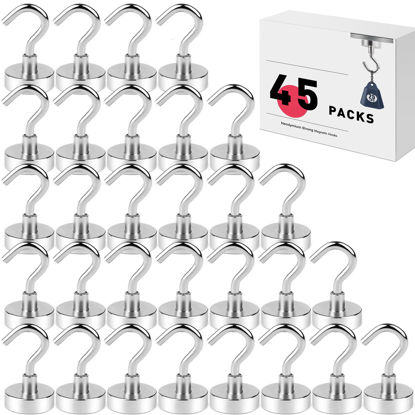 Picture of LOVIMAG Neodymium Strong Magnetic Hooks,25Lbs Rare Earth Magnets Heavy Duty with Hook for Refrigerator,Ceiling Magnets for Hanging,Cruise,Curtain and Kitchen etc- 45 Pack