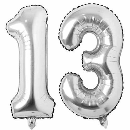 Picture of 13 Number Balloons Silver Giant Jumbo Big Large Number 13 or 31 Foil Mylar Helium Balloons Silver 13th 31st Birthday Party Anniversary Events Decorations Supplies for Boy Girl Women Men