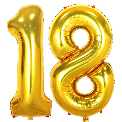 Picture of 18 Number Balloons Gold Big Giant Jumbo Number 18 Foil Mylar Balloons 18th Birthday Balloons 18 Anniversary Events Decorations Supplies for Boy Girl Women Men