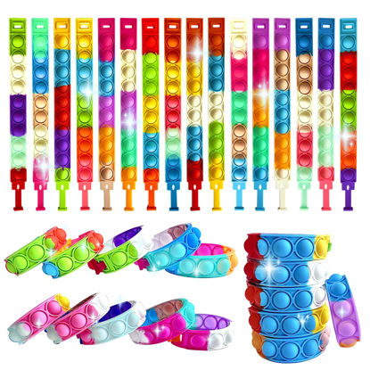 Picture of 32 PCS Pop it Fidget Bracelets Toy, Adjustable Rainbow Party Favors, Anti-Anxiety Stress Relief Wristband Set, Push Bubbles Sensory Autistic Pack Kids All Ages Toddler Adult Gift