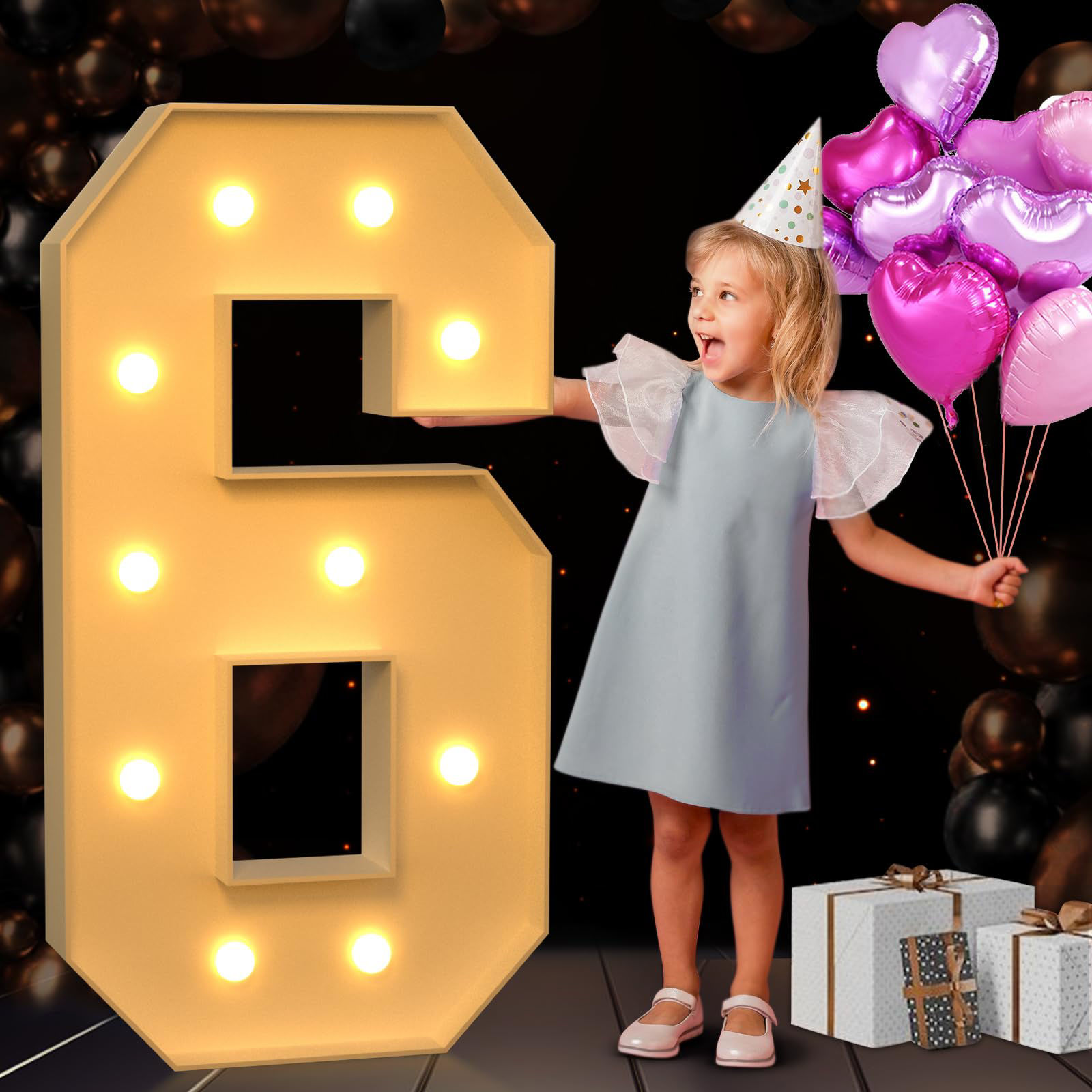 imprsv Marquee Numbers 4ft Light Up 12th Birthday Decorations - Age 12 Cardboard Mosaic Balloon Frame