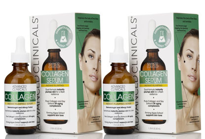 Picture of Advanced Clinicals Collagen Face Serum Skin Care Anti Aging Moisturizer For Skin Tightening, Brightening & Hydrating. Facial Collagen Peptide Booster Helps Smooth & Plump Dry Skin, 1.75 Fl Oz, 2-Pack