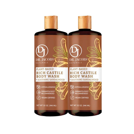 Picture of Dr Jacobs Naturals All-Natural Castile Sandalwood Body Wash with Plant-Based Ingredients - Gentle and Effective - Sulfate-Free, Paraben-Free, and Cruelty-Free Formula for Nourished Skin (32 oz, 2 Pack)