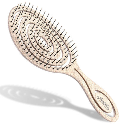 Picture of Ninabella Organic Detangling Hair Brush for Women, Men & Children - Does not Pull on Hair - Hair Straightening Brushes for Straight, Curly & Wet Hair - Unique Spiral Hairbrush