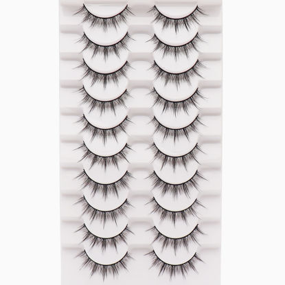 Picture of Losha Manga Lashes Natural Look Fluffy False Eyelashes 10 Pairs Durable Faux Mink Lashes Handmade Fake Anime Eye Lashes Pack Like Individual Clusters| BC009
