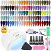 Picture of JODSONE 60 PCS Gel Nail Polish Kit with U V Light 55 Colors No Wipe Beautiful Colors Nail Gel Polish Base Top Coat Manicure Gifts for Salon and at Home