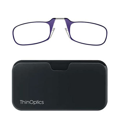 Picture of ThinOptics unisex-adult Reading Glasses + Black Universal Pod Case | Purple Frames, 1.00 Strength Readers Purple Frames / Black Case, 44 mm