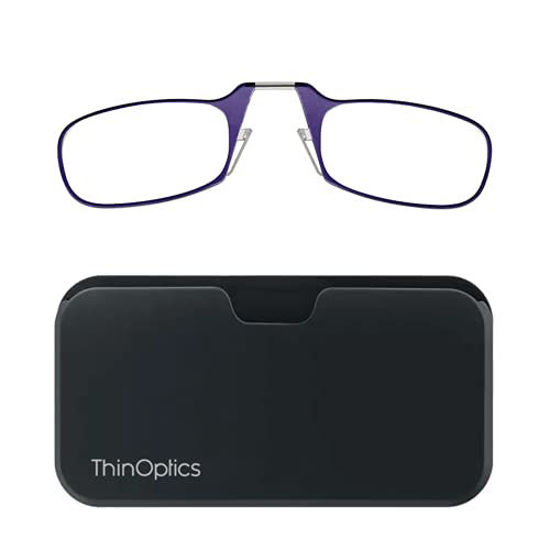 Picture of ThinOptics unisex-adult Reading Glasses + Black Universal Pod Case | Purple Frames, 1.00 Strength Readers Purple Frames / Black Case, 44 mm