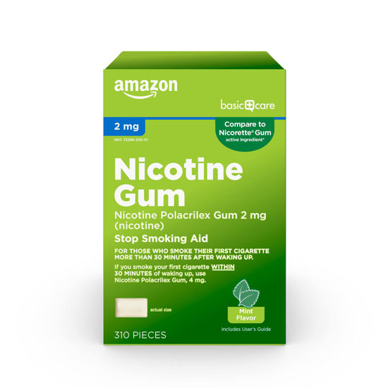 Picture of Amazon Basic Care Nicotine Polacrilex Uncoated Gum 2 mg, Mint, 310 Count
