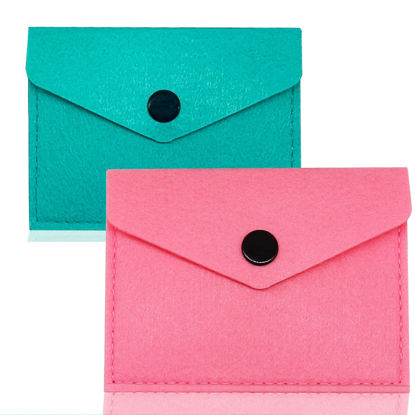 Picture of 2 Packs Birth Control Pill Case Sleeve Pouch Cover for 4" x 3" Packets Slip Wallet Case Contraceptive Medicine Holder -Cute and Discrete (Pink+Teal)