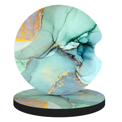 Picture of Aiawoxc Car Cup Holder Coasters, 2 Pack Universal Auto Anti Slip Insert Coaster, Rubber Car Coasters with A Finger Notch, Cute Car Assecories for Women Men, Cup Mat for Car Interior (Green Ink Marble)