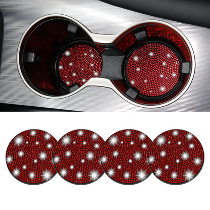 Picture of SINGARO Bling Cup Holder Coasters for Car, 4PCS Universal Non-Slip Cup Holder, Embedded Decorative Coasters, Shiny Crystal Car Interior Accessories Gifts for Women (Red)