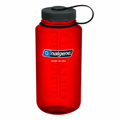 Picture of Nalgene Sustain Tritan BPA-Free Water Bottle Made with Material Derived from 50% Plastic Waste, 32 OZ, Wide Mouth, Red
