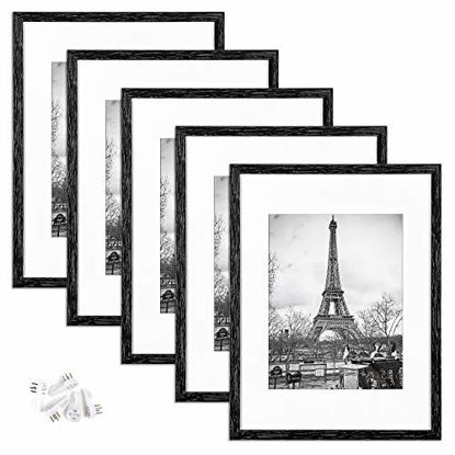 Picture of upsimples 12x16 Picture Frame Set of 5,Display Pictures 8.5x11 with Mat or 12x16 Without Mat,Wall Gallery Photo Frames,Vintage Black