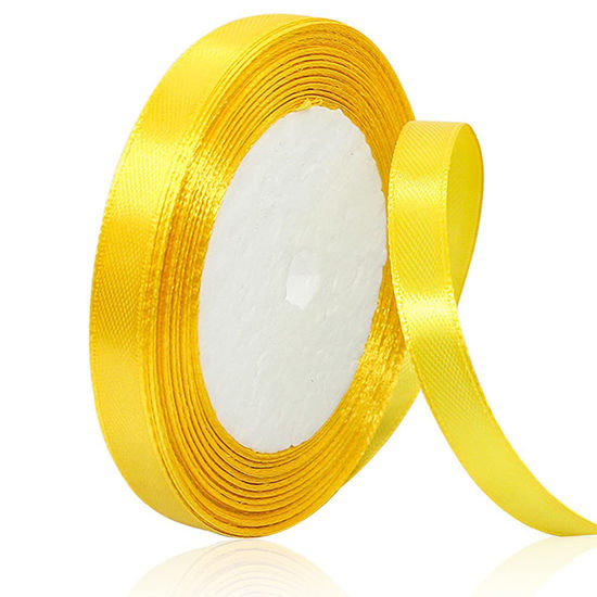 Picture of Solid Color Yellow Satin Ribbon, 3/8 Inches x 25 Yards Fabric Satin Ribbon for Gift Wrapping, Crafts, Hair Bows Making, Wreath, Wedding Party Decoration and Other Sewing Projects