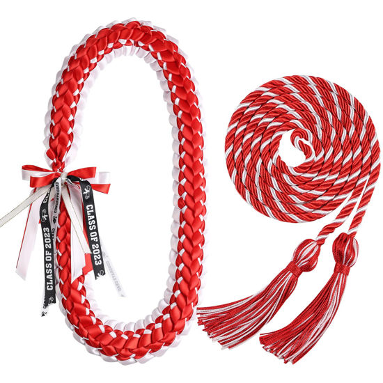 GetUSCart- TFTAFAN Graduation Leis and Graduation Honor Cords Class of 2023  Graduation Ribbon Lei Graduation Necklace Braided Necklaces Graduation gift  for for Student Graduation Gifts Party Supplies (red and white, 2)