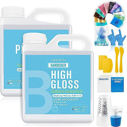 Picture of 72oz Premium Clear Epoxy Resin Kit Casting and Coating for River Table Tops, Art Resin,Jewelry Projects, DIY,Tumblers, Molds, Art Painting with 12 Mica Powders, 10×8oz Clear Measuring Cup and More
