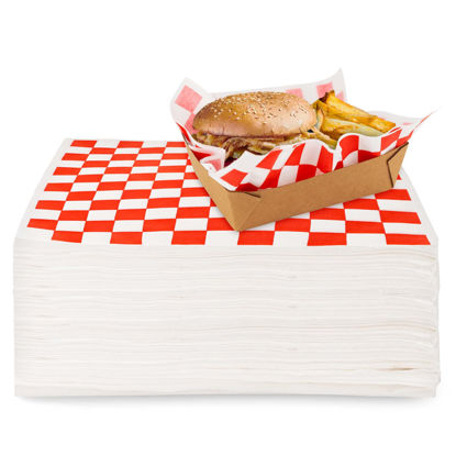 Picture of 12” Deli Squares (250 Pack) - Red & White Checkered Deli Papers - Greaseproof Liners for Food Boats - Pre Cut Deli Sandwich Wrappers - Food Basket Sheets for BBQ, Picnic, Festival - Stock Your Home