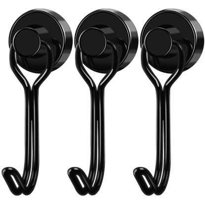 Picture of LOVIMAG Black Magnet Hooks, 25LBS Swivel Magnetic Hooks for Hanging, Strong Magnetic Hooks Cruise for Hanging, Cruise Cabins, Grill, Refrigerator, Kitchen, Door, Locker, Key and Calendar - Pack of 3