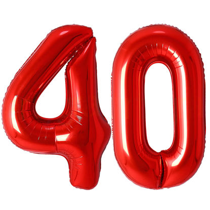 Picture of Red 40 Number Balloons Big Giant Jumbo 40 Foil Mylar Balloon for 40th Birthday Party Decorations 40 Inch
