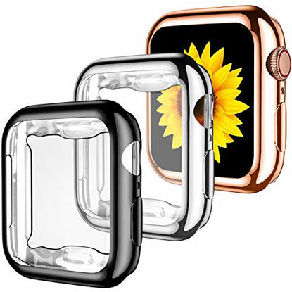 Picture of GEAK Compatible with Apple Watch Case 40mm Series 5 Series 6,SE , Ultra-Thin All Around TPU Protective Cover for iWatch Case Series 4 40mm, 3 Pack Black/Silver/Rose Gold