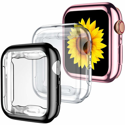Picture of GEAK for Apple Watch Case 40mm Series 4 Series 5 with Screen Protector, 3 Pack Soft TPU Ultra-Thin Cover All-Around Protective Case for iWatch Series 4 40mm Black/Clear/Rose Pink