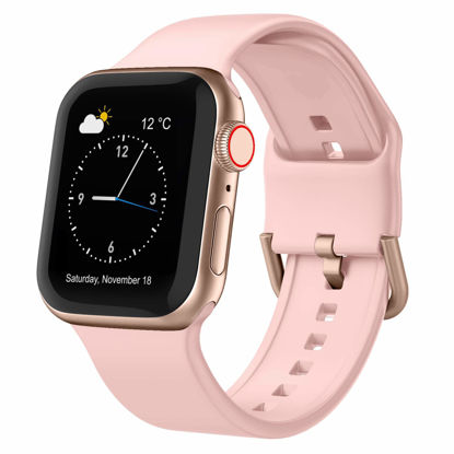 Picture of Sport Band Compatible with Apple Watch Bands 49mm 45mm 44mm 42mm, Soft Silicone Wristbands Replacement Strap with Classic Clasp for iWatch Series SE 8 7 6 5 4 3 2 1 Ultra for Women Men, Pink