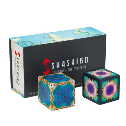 Picture of SHASHIBO Shape Shifting Box Bundle- Award-Winning, Patented Fidget Cube w/ 36 Rare Earth Magnets - Transforms Into Over 70 Shapes - Explore The Earth Moon Connection (Earth - Moon 2 Pack)