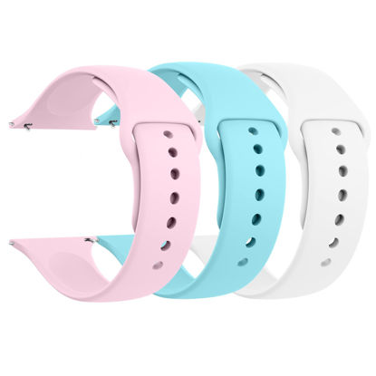 Picture of [3 PACK] Bands Compatible with Apple Watch Band 42mm 44mm 45mm, Sport Band Silicone Wristbands Women Men Replacement for iWatch Series 8 7 6 5 4 3 SE-Pink,Light Blue,White, Small