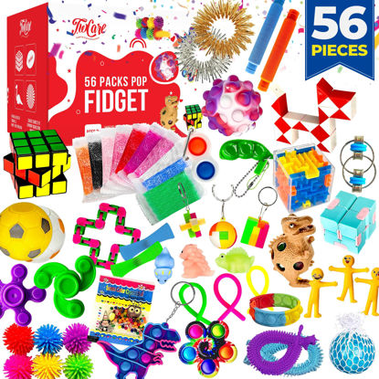 Picture of 56 Pack Fidget Toys Party Favors Set Gifts for Kids Adults Autism ADHD Stress Relief Stocking Stuffers Sensory Pop It Autistic Bulk Boys Girls Pinata Filler Goodie Bag Treasure Box Classroom Prizes