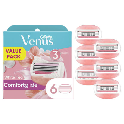 Picture of Gillette Venus ComfortGlide Womens Razor Blade Refills, 6 Count,(Pack of 1) White Tea Scented Gel Bar Protects Against Skin Irritation