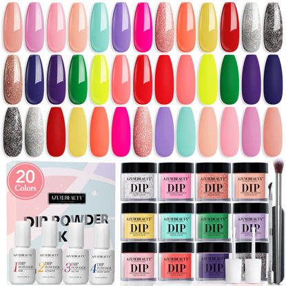 Picture of AZUREBEAUTY 29 Pcs Dip Powder Nail Kit Starter, 20 Colors Summer Pastel Pink Red Orange Glitter Acrylic Dipping Powder Liquid Set with Base&Top Coat Activator French Nail Art Manicure DIY Salon Gifts for Women