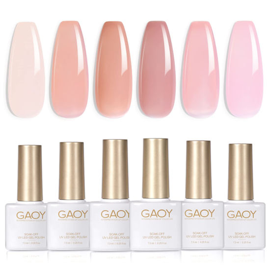 Picture of GAOY Jelly Nude Pink Gel Nail Polish Set of 6 Transparent Colors Sheer Gel Polish Kit