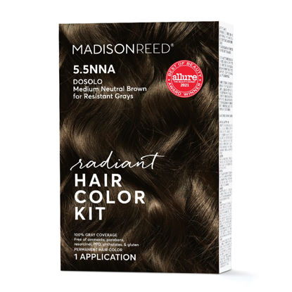 Picture of Madison Reed Radiant Hair Color Kit, Medium Neutral Brown for 100% Gray Coverage of Resistant Gray Hair, Ammonia-Free, 5.5NNA Dosolo Brown, Permanent Hair Dye, Pack of 1