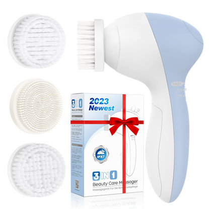 Picture of Facial Cleansing Brush Face Scrubber: COSLUS 3in1 JBK-D Electric Exfoliating Spin Cleanser Device Waterproof Deep Cleaning Exfoliation Rotating Spa Machine - Electronic Acne Skin Wash Spinning System