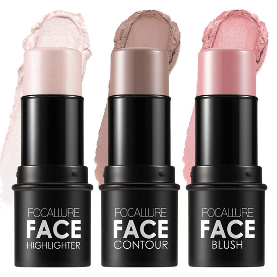 Picture of FOCALLURE 3 Pcs Cream Contour Sticks,Shades with Highlighter & Bronzer & Blush,Non-greasy and Water-resistant Face Contouring Pen,Easy to Sculpt the Face and Create a Lightweight Finishing Makeup (FAIR-LIGHT)