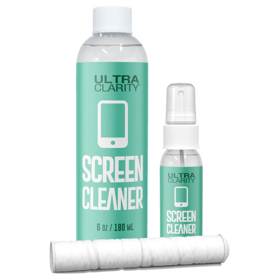 Picture of Ultra Clarity Screen Cleaning Spray 7oz Value Pack, 1oz Spray, 6oz Refill, & Microfiber Cloth, LED LCD TV, Phone Screen, Laptop, Touchscreen, Optical Grade Streak-Free Cleaner