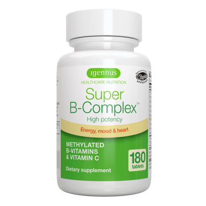 Picture of Super B-Complex - Methylated Sustained Release Clean Label B Complex with Methylfolate, Boosted B12 Methylcobalamin, Vegan, Lab Verified, 180 Small Tablets by Igennus