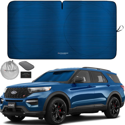 Picture of Autoamerics 1-Piece Windshield Sun Shade - Metallic Blue Foldable Car Front Window Sunshade for Most Cars SUV Truck Heat Blocker Visor Protector Blocks Max UV Rays and Keeps Your Vehicle Cool - Medium