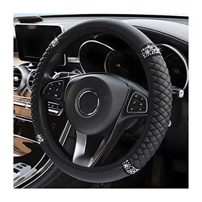 Steering Wheel Cover Teen, Car Things for Women, Universal 15 Inches  Rhinestone Wheel Cover for Women, Fits Most Cars/SUV/Trucks/Minivans,Black