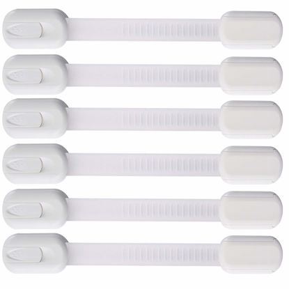 Picture of 6 Pack Vmaisi Multi-Use Adhesive Straps Locks - Childproofing Baby Proofing Cabinet Latches for Drawers, Fridge, Dishwasher, Toilet Seat, Cupboard, Oven,Trash Can, No Drilling (White) (6)