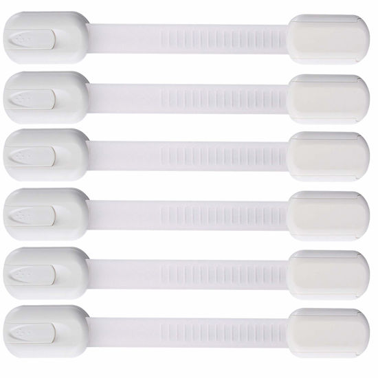 Picture of 6 Pack Vmaisi Multi-Use Adhesive Straps Locks - Childproofing Baby Proofing Cabinet Latches for Drawers, Fridge, Dishwasher, Toilet Seat, Cupboard, Oven,Trash Can, No Drilling (White) (6)