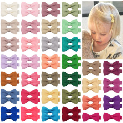 Picture of CELLOT Baby Hair Clips Baby Girls Fully Lined Baby Bows Hair Pins Tiny 2" Hair Bows Alligator Clips for Girls Infants Toddlers (2 Inch (Pack of 70), 35 Colors in Pairs)