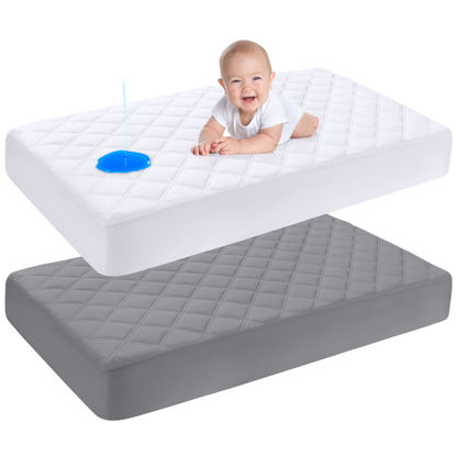 Picture of Yoofoss 2 Pack Waterproof Crib Mattress Protector, Quilted Fitted Crib Mattress Pad, Ultra Soft Breathable Toddler Mattress Protector Baby Crib Mattress Cover (52''x28'')