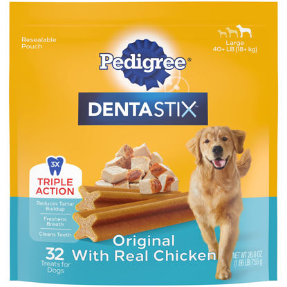 Picture of PEDIGREE DENTASTIX Large Dog Dental Treats Original Flavor Dental Bones, 1.66 lb. Pack (32 Treats)