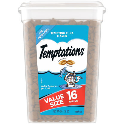Picture of TEMPTATIONS Classic Crunchy and Soft Cat Treats Tempting Tuna Flavor, 16 oz. Tub