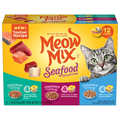 Picture of Meow Mix Seafood Favorites Wet Cat Food, Variety Pack, 2.75 Ounce Cup , 12 Count (Pack of 1)