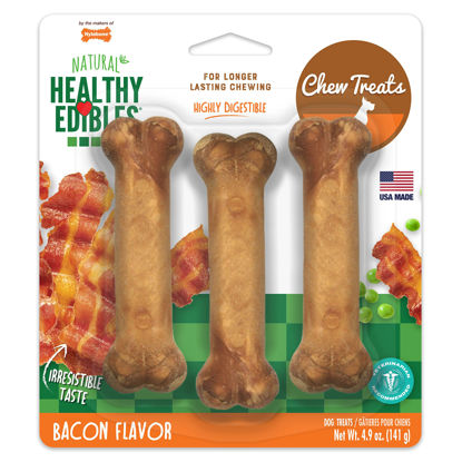 Picture of Nylabone Healthy Edibles All-Natural Long Lasting Bacon Flavor Chew Treats 1 count pack of 3 Bacon Small/Regular