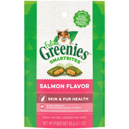 Picture of FELINE GREENIES SMARTBITES Skin & Fur Crunchy and Soft Natural Cat Treats, Salmon Flavor, 2.1 oz. Pack
