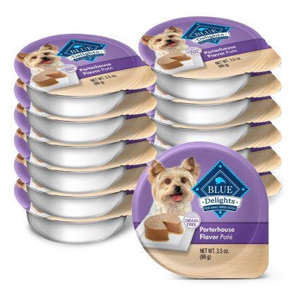 Picture of Blue Buffalo Delights Natural Adult Small Breed Wet Dog Food Cups, Pate Style, Porterhouse Flavor in Savory Juice 3.5-oz (Pack of 12)